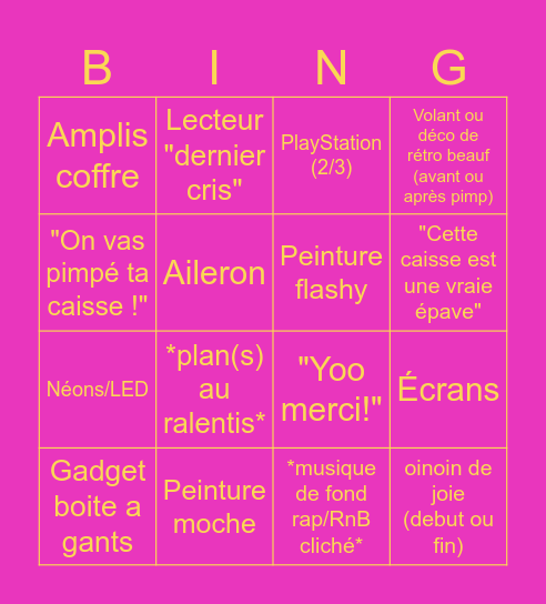 Pymp My Ride Bingo Card
