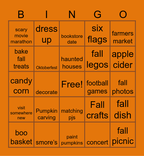 Fall Bingo Card