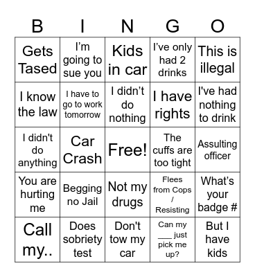 Police body cam Bingo Card