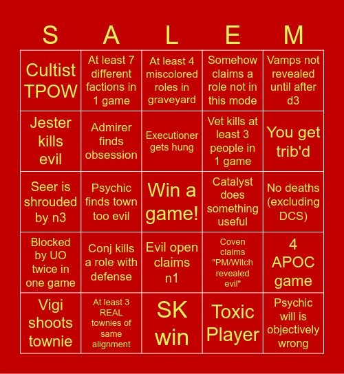 Town of Salem TAA Bingo Card