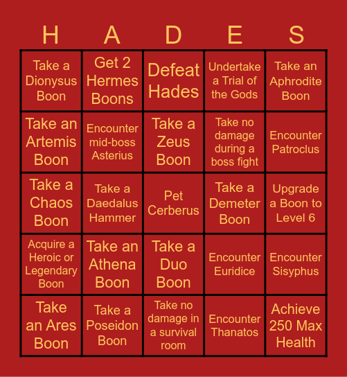 Hades Lockout Bingo Card