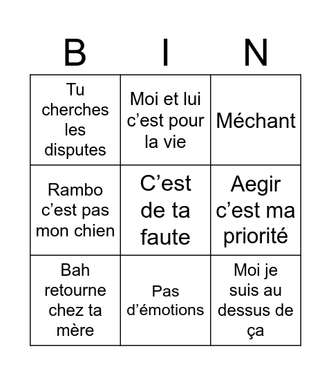 Bingo rupture Bingo Card