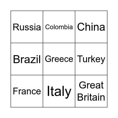 Countries and nationalities Bingo Card