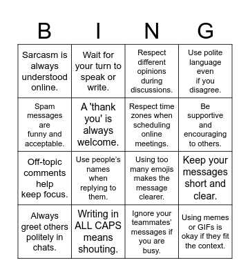 NETIQUETTE BINGO Card