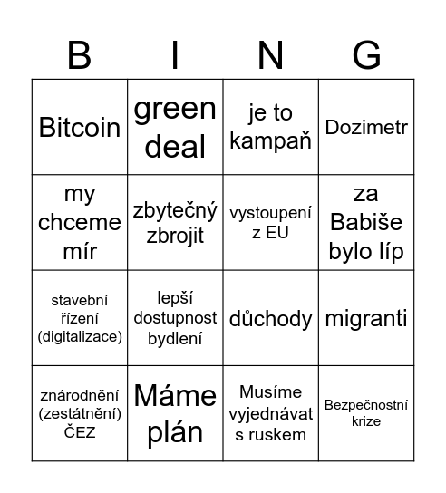 debata debilů Bingo Card
