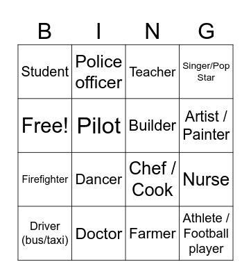 Professions Bingo Card