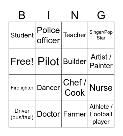 Professions Bingo Card