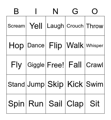 ACTION Verbs Bingo Card