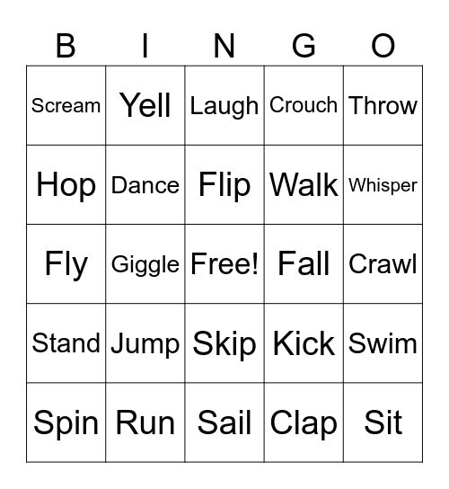 ACTION Verbs Bingo Card