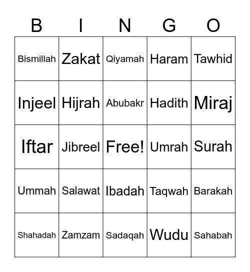 Islamic Bingo Card