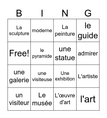 French Art Vocab Bingo Card