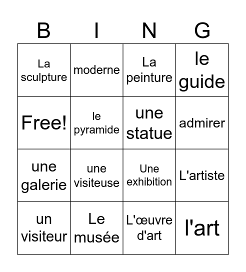 French Art Vocab Bingo Card