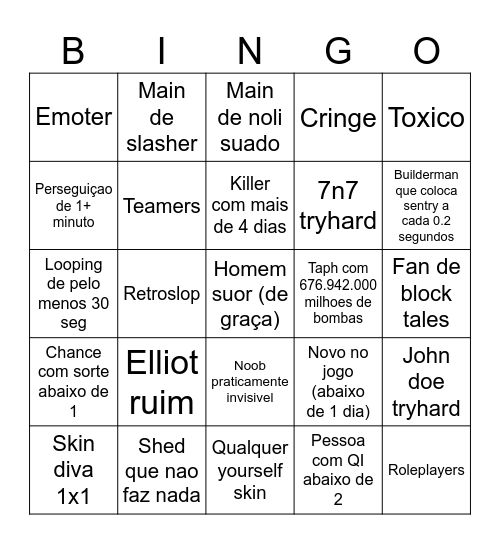 FORSAKEN Bingo Card