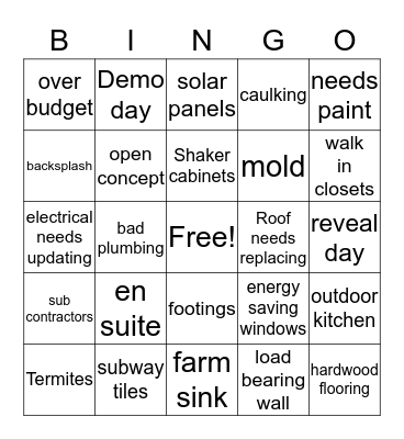 HGTV BINGO Card