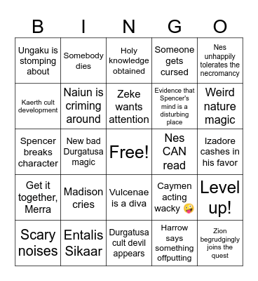 Claire's Bango Bingo Card