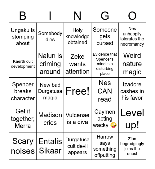 Claire's Bango Bingo Card