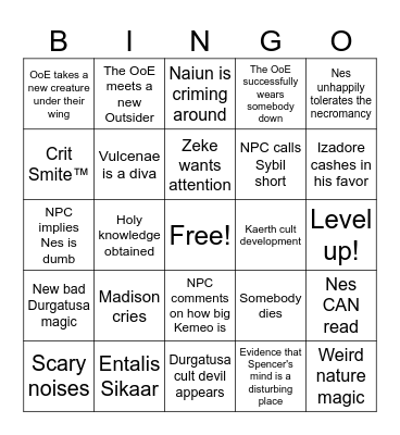 OoE Bingo - Rachel's Card Bingo Card