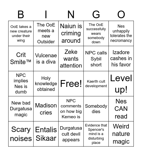 OoE Bingo - Rachel's Card Bingo Card