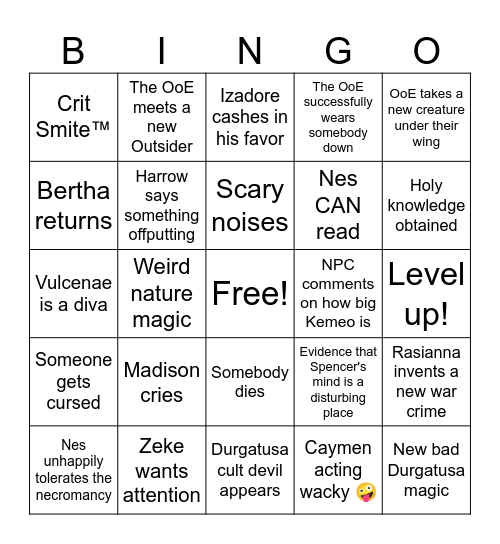 Madison's Bingo #3 Bingo Card