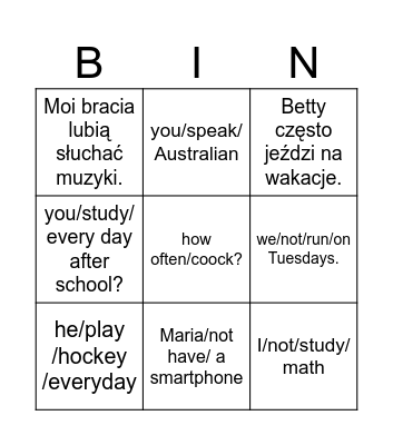Untitled Bingo Card