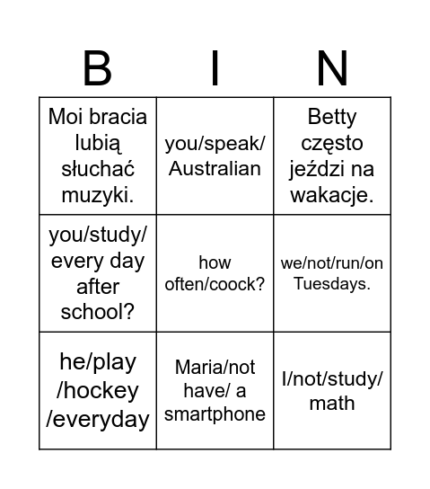 Untitled Bingo Card