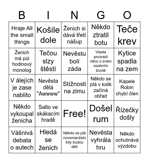 Svatební Bingo Card