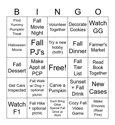 Joey and Grace Fall Bingo Card