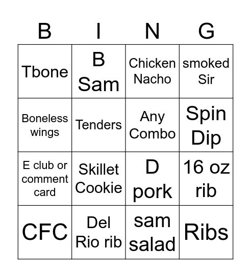 Coltons BINGO Card