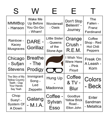 Sweet Avenue 9/30 Music Bingo Card