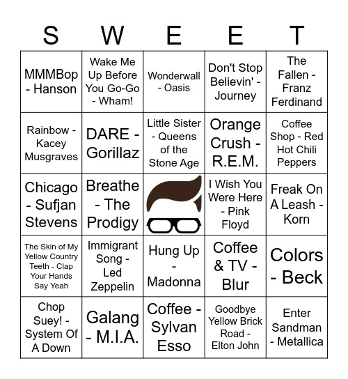 Sweet Avenue 9/30 Music Bingo Card