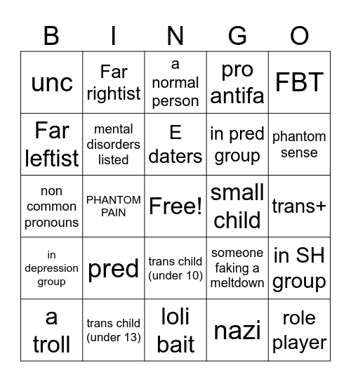 VRC Bingo Card