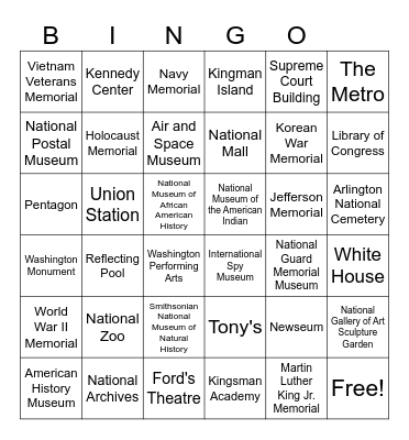 WASHINGTON DC Bingo Card