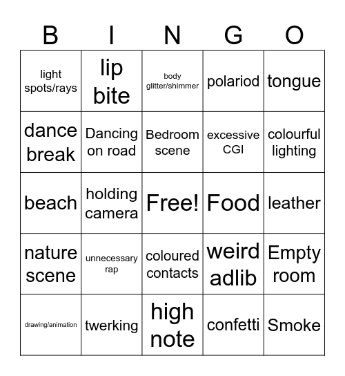 Kpop MVs Bingo Card