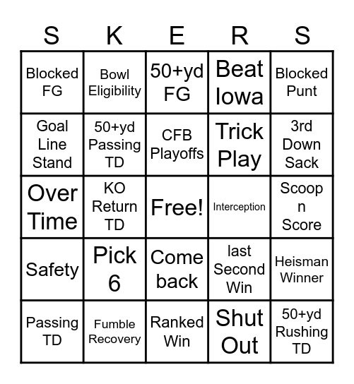 Husker FB Bingo Card