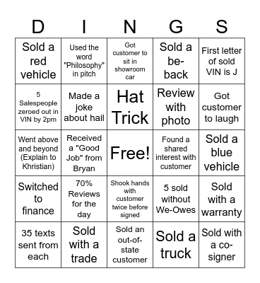 GP DINGS Bingo Card