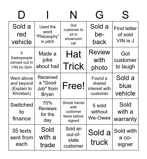 GP DINGS Bingo Card