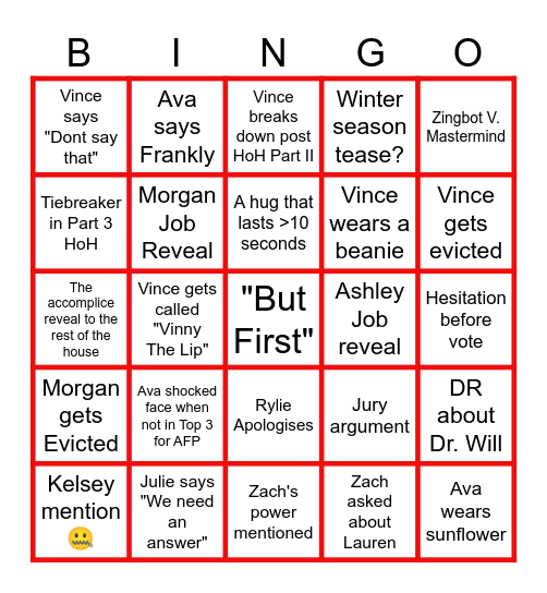 BB27 Finale Bingo Card Bingo Card