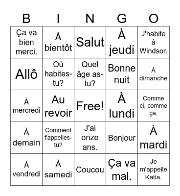 Les salutations Bingo Card