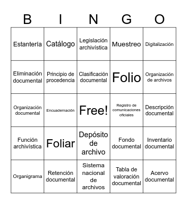 BINGO ARCHIVISTICO Bingo Card