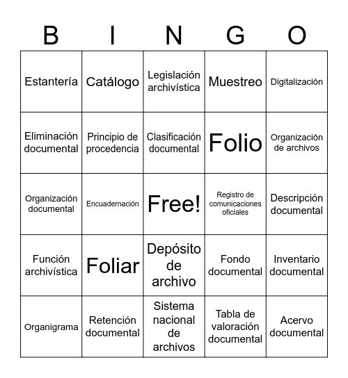 BINGO ARCHIVISTICO Bingo Card