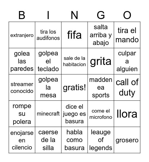 gamer rage Bingo Card