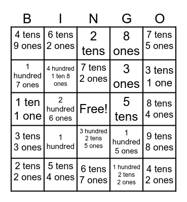 Place Value Unit Form Bingo Card