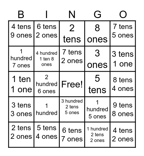 Place Value Unit Form Bingo Card