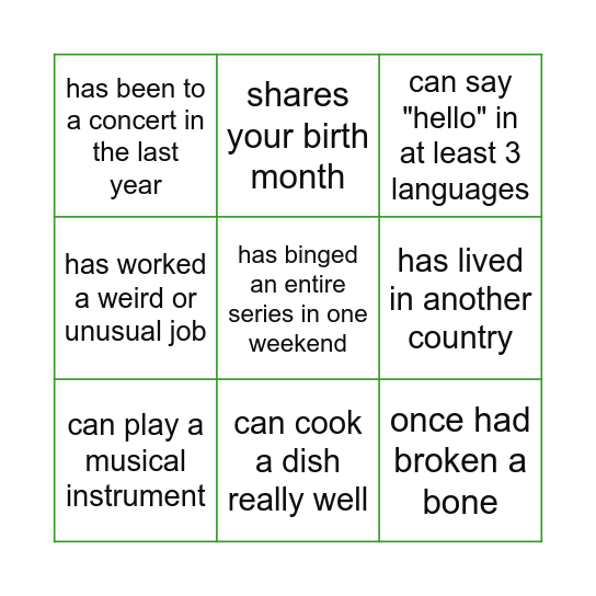 Find Someone Who... Bingo Card