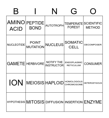 BIOLOGY STATE TEST BINGO Card