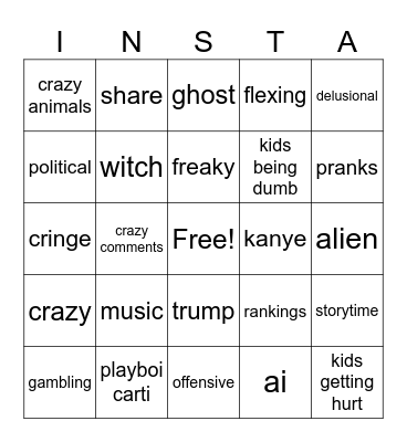 instareels Bingo Card