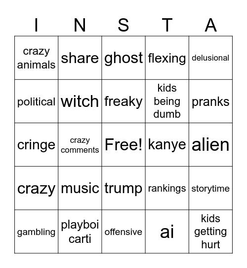 instareels Bingo Card