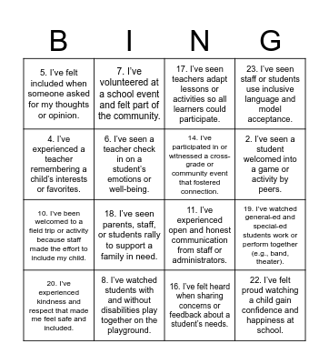 SEAC Belonging BINGO Card