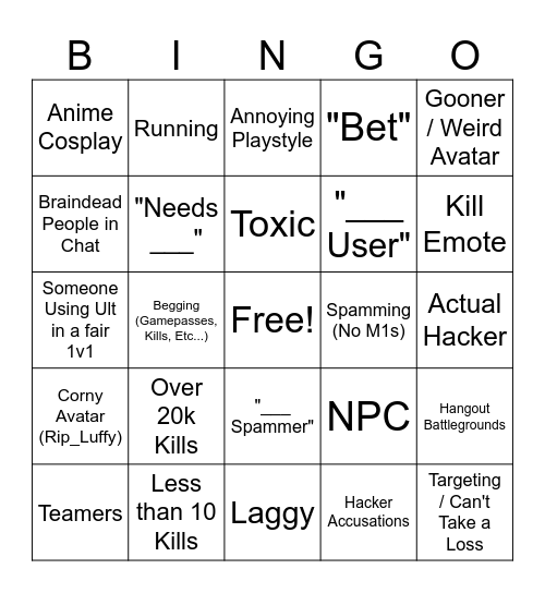 Battlegrounds Bingo Card