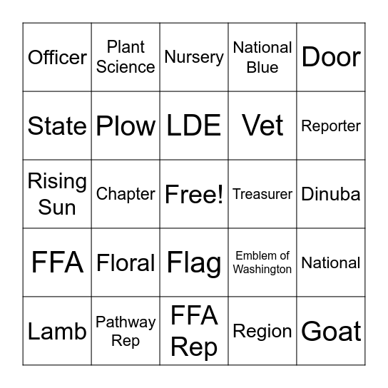 FFA Bingo Card
